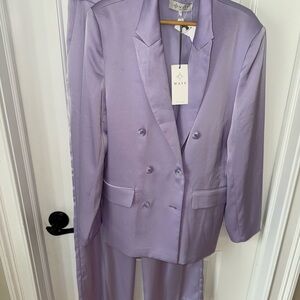 Purple Double-Breasted Suit with Satin Finish